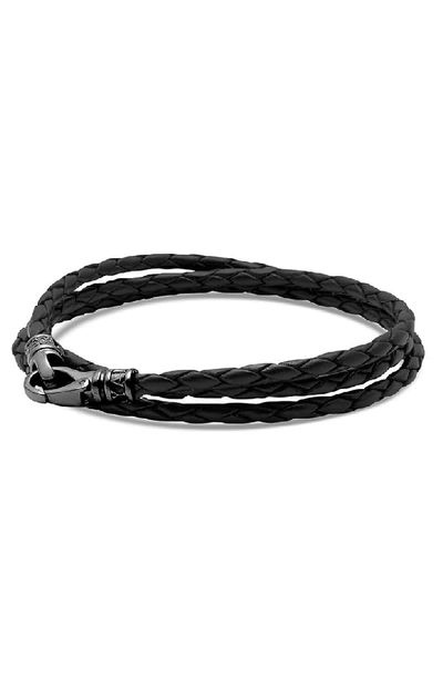 Shop Nialaya Leather Wraparound Bracelet In Black
