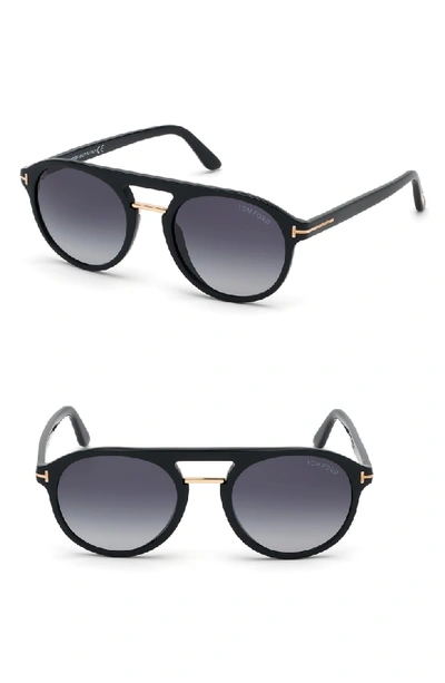 Tom Ford Men's Ivan Flat Top Round Sunglasses, 54mm In Shiny Black/  Gradient Blue | ModeSens