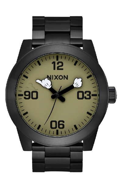 Shop Nixon X Disney Corporal Mickey Arms Bracelet Watch, 48mm In Black/ Beige/ Black
