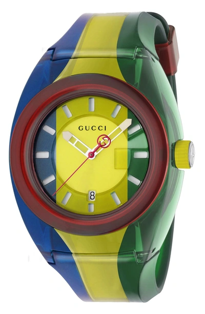 Shop Gucci Sync Rubber Strap Watch, 46mm In Blue/ Yellow/ Green