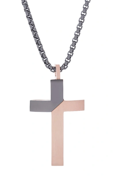 Shop Steve Madden Cross Pendant Necklace In Rose Gold/ Gunmetal