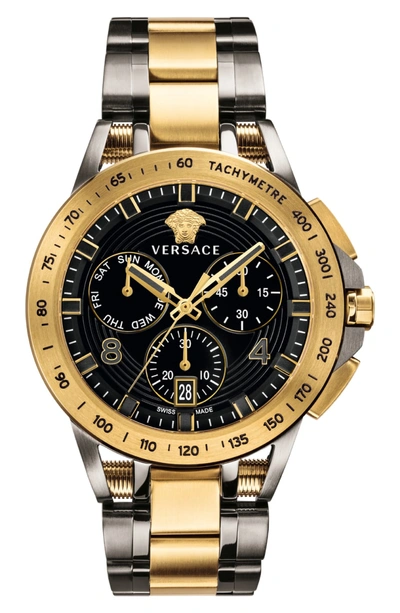 Shop Versace Sport Tech Chronograph Bracelet Watch, 45mm In Gunmetal/ Black/ Gold