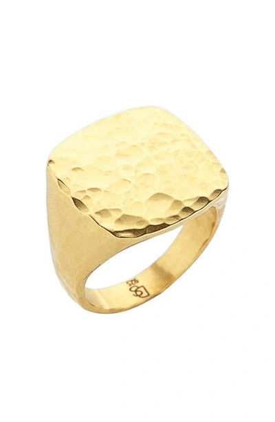 Shop Degs & Sal Square Hammered Ring In Gold