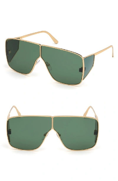 Shop Tom Ford Spector 72mm Geometric Sunglasses - Shiny Yellow Gold/ Dark Green