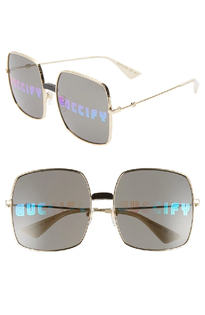 Shop Gucci 60mm Square Sunglasses - Gold/ Black
