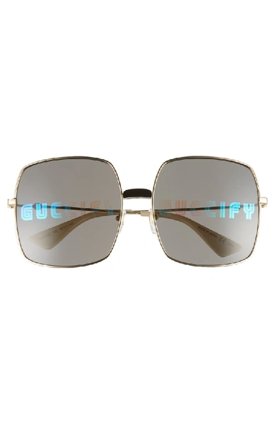 Shop Gucci 60mm Square Sunglasses - Gold/ Black