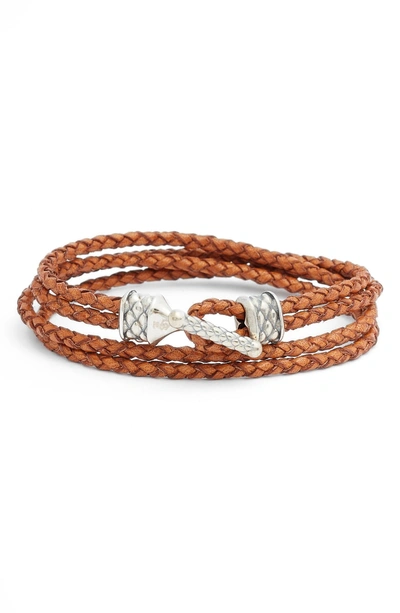 Shop Degs & Sal Braided Leather Wrap Bracelet In Brown