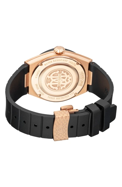Shop Roberto Cavalli By Franck Muller Scala Automatic Rubber Strap Watch, 45mm In Black/ Rose Gold