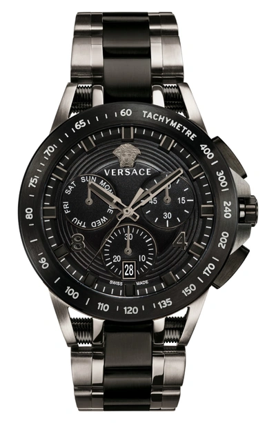 Shop Versace Sport Tech Chronograph Bracelet Watch, 45mm In Gunmetal/ Black