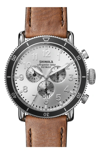 Shop Shinola The Runwell Sport Chronograph Watch, 48mm In British Tan/ Silver Sunray