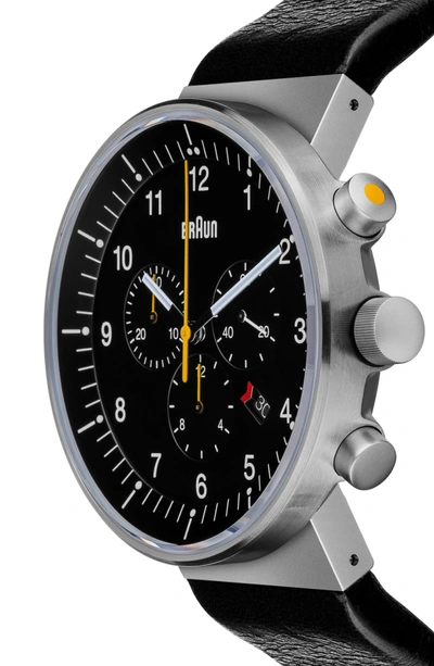 Shop Braun Prestige Chronograph Leather Strap Watch, 43mm In Black/ Silver