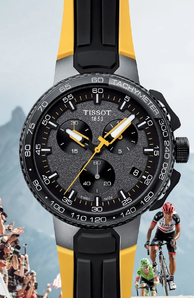 Shop Tissot T-race Tour De France Chronograph Silicone Strap Watch, 45mm In Yellow/ Black