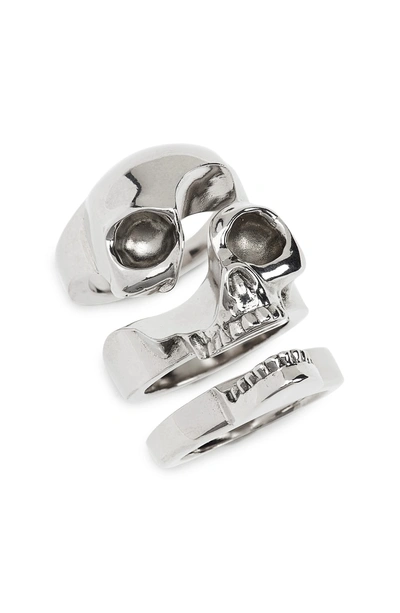 Shop Alexander Mcqueen Divided Skull Ring In Silver