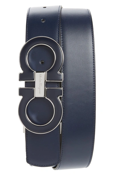 Shop Ferragamo Reversible Leather Belt In Navy / Nero