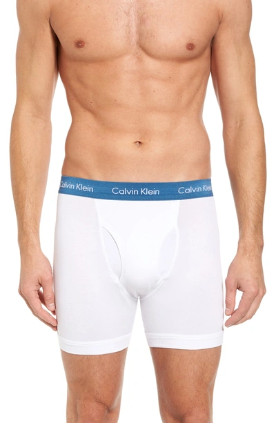 Shop Calvin Klein 3-pack Boxer Briefs In White W/ Blue Spllbnd/ Fervent