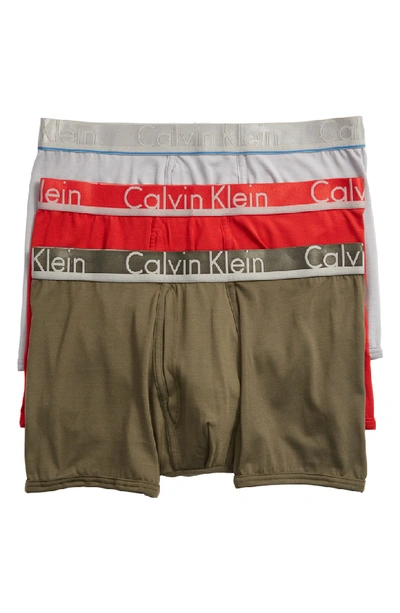Shop Calvin Klein 3-pack Comfort Microfiber Trunks In Manic Red/ Monument/ Forest