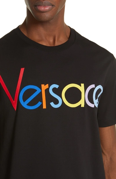 Shop Versace Veersace '82 Logo Multicolor Applique T-shirt In Black