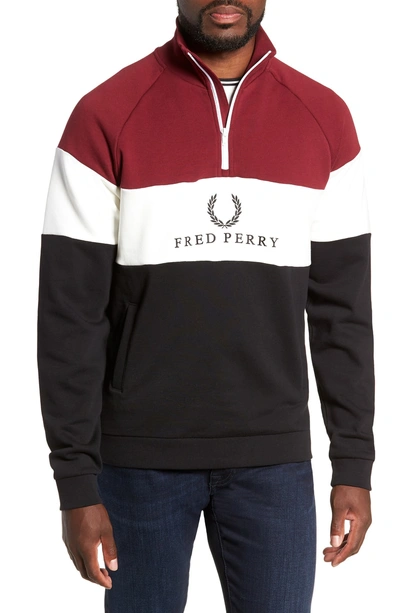 Shop Fred Perry Colorblock Quarter Zip Pullover In Tawny Port
