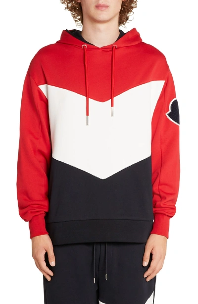 Shop Moncler Colorblock Hooded Sweatshirt In Dark Blue