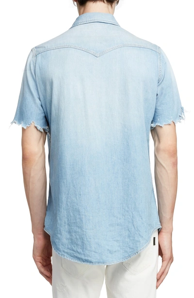 Shop Saint Laurent Distressed Western Denim Shirt In Sky Blue