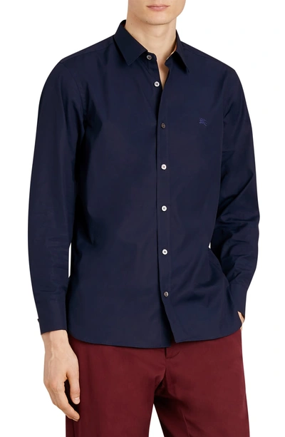 Shop Burberry William Stretch Poplin Sport Shirt In Navy