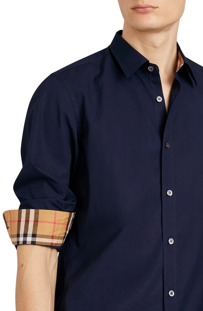 Shop Burberry William Stretch Poplin Sport Shirt In Navy