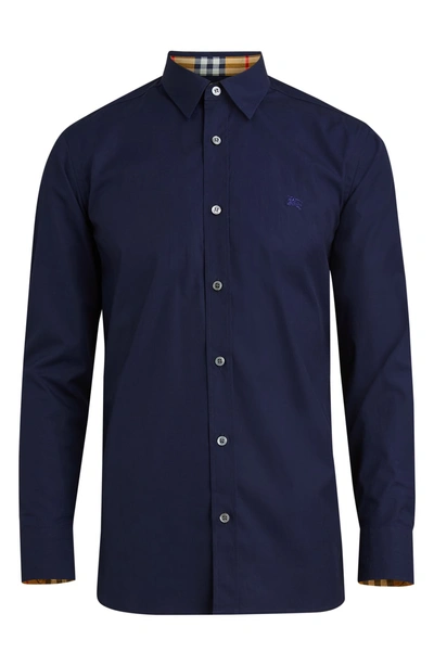 Shop Burberry William Stretch Poplin Sport Shirt In Navy