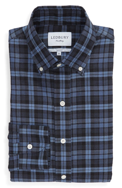 Shop Ledbury Torello Trim Fit Plaid Dress Shirt In Navy