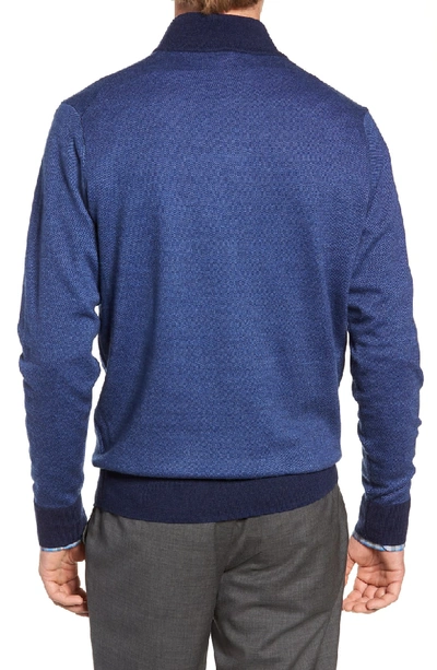 Shop Peter Millar Birdseye Merino Wool Quarter Zip Sweater In Plaza Blue