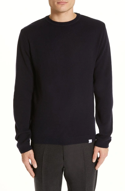 Shop Norse Projects Sigfred Lambswool Sweater In Dark Navy