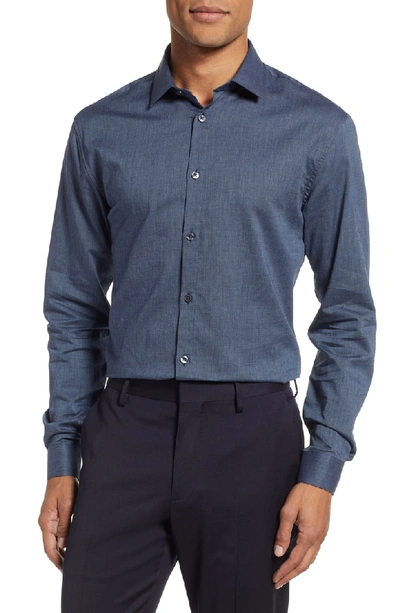 Shop John Varvatos Slim Fit Solid Dress Shirt In Dark Blue Heather