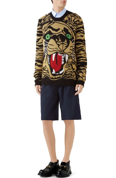 Shop Gucci Tiger Wool Blend Sweater In Black Gold