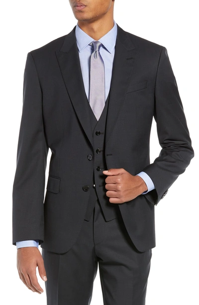 Shop Hugo Boss Helward/genius Slim Fit Solid Three Piece Wool Suit In Dark Grey