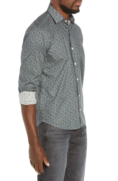 Shop Culturata Retro Deer Tailored Fit Sport Shirt In Grey