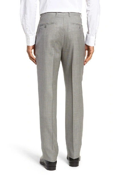 Shop Santorelli Flat Front Sharkskin Wool Trousers In Light Grey