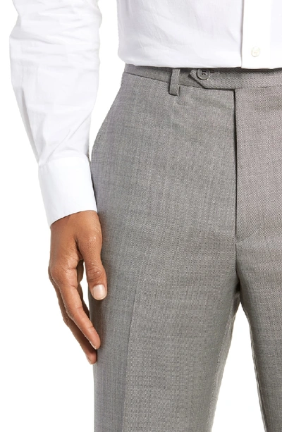 Shop Santorelli Flat Front Sharkskin Wool Trousers In Light Grey