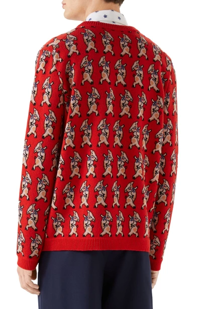 Shop Gucci Piglet Jacquard Wool Sweater In Red