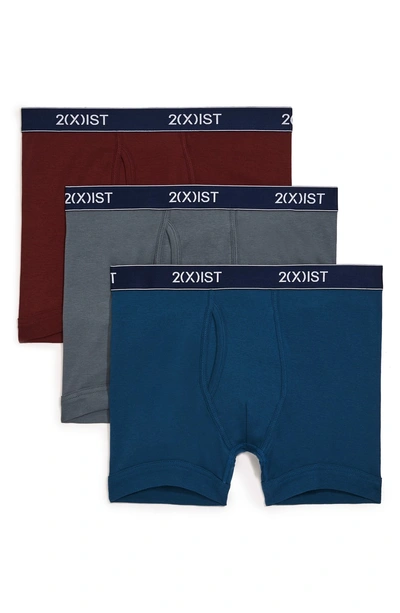 Shop 2(x)ist 3-pack Cotton Boxer Briefs In Blue/ Tawny Port/ Stormy/ Navy