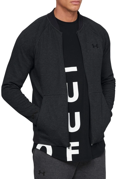 Shop Under Armour Unstoppable Double Knit Bomber Jacket In Black/ Black/ Black