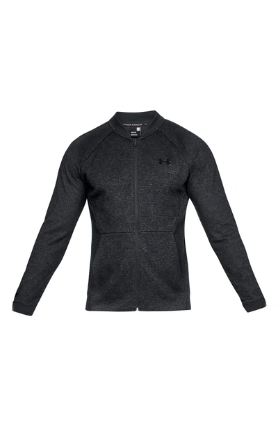 Shop Under Armour Unstoppable Double Knit Bomber Jacket In Black/ Black/ Black