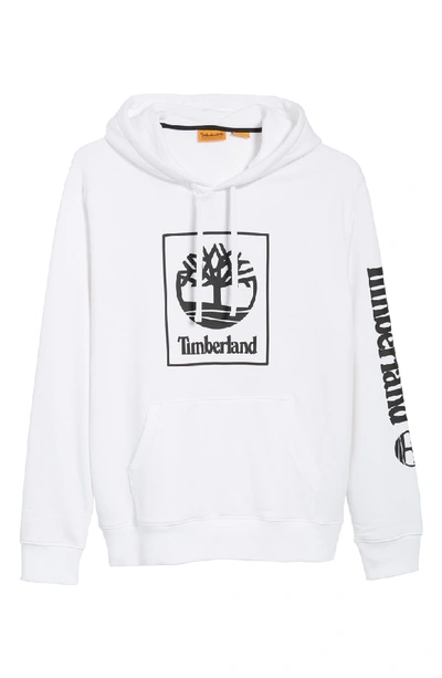 Shop Timberland Logo Hoodie Sweatshirt In White