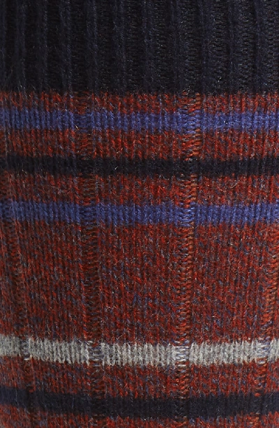 Shop Pantherella Stripe Cashmere Blend Socks In Rust Denim