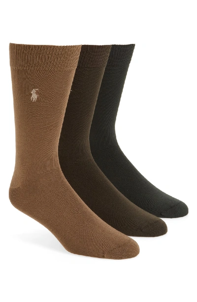 Shop Polo Ralph Lauren Assorted 3-pack Supersoft Socks In Dark Olive/ Tobacco/ Brown