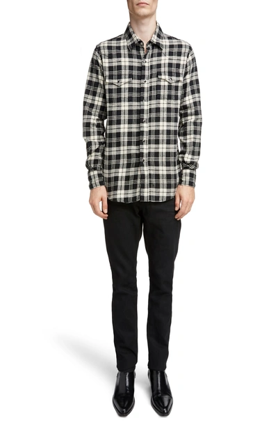 Shop Saint Laurent Plaid Twill Western Shirt In Black White Check