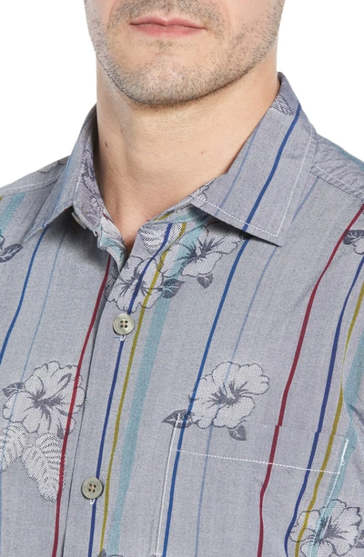 Shop Tommy Bahama Costa Cascade Floral Stripe Silk Blend Shirt In Zephyr Blue