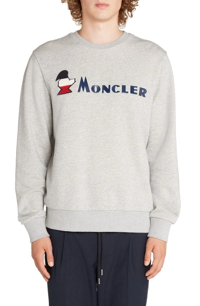 Shop Moncler Logo Crewneck Sweatshirt In Dark Grey