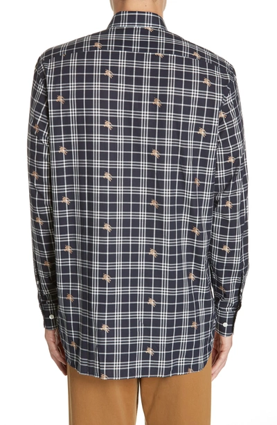 Shop Burberry Edward Slim Fit Check Sport Shirt In Navy