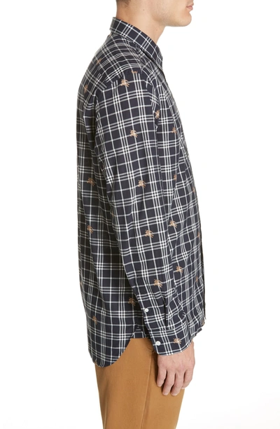 Shop Burberry Edward Slim Fit Check Sport Shirt In Navy