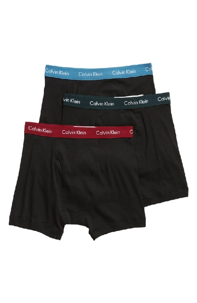 Shop Calvin Klein 3-pack Boxer Briefs In Black W Scarab/ Bluesteel/ Red
