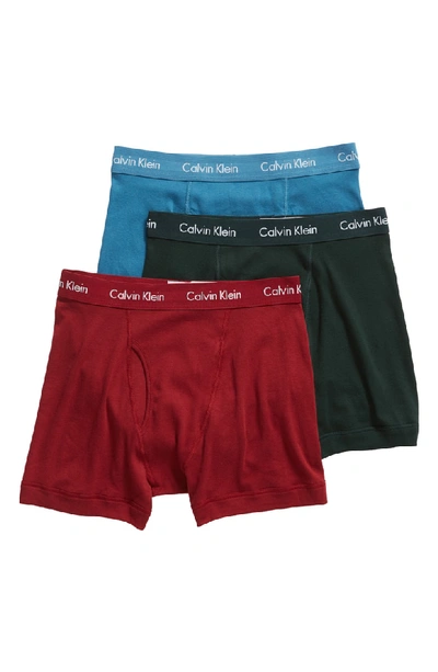 Shop Calvin Klein 3-pack Boxer Briefs In Scarab/ Bluesteel/ Biking Red
